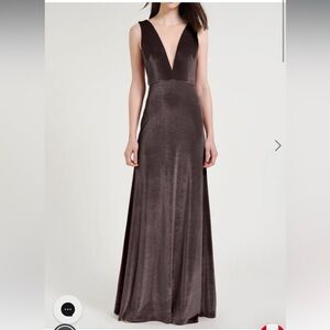 Jenny Yoo Velvet V-Plunge Dress in “Vintage Plum”